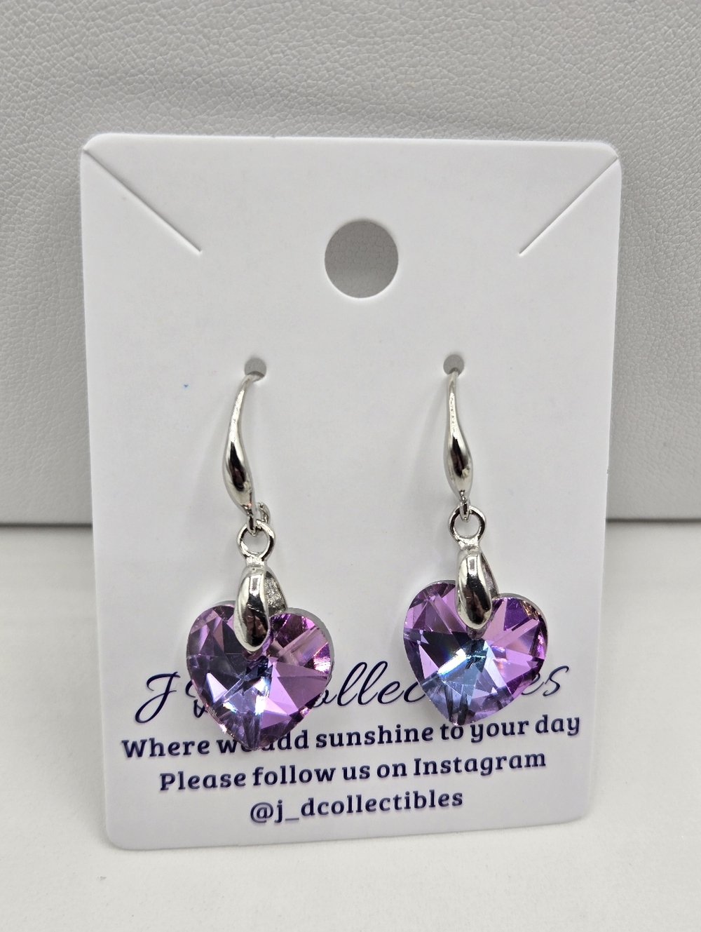 Swarovski Crystal Elements Silver Heart Earrings Light Purple Blue 1.5 inch